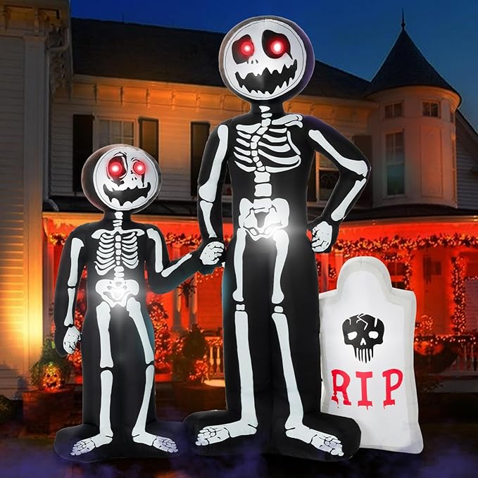 6 FT Skeleton Family Inflatable with Red LEDs