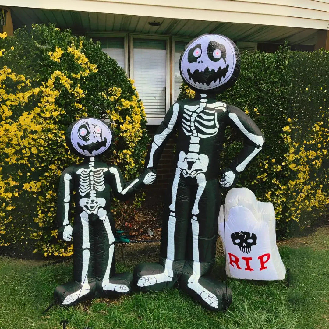 6 FT Skeleton Family Inflatable with Red LEDs