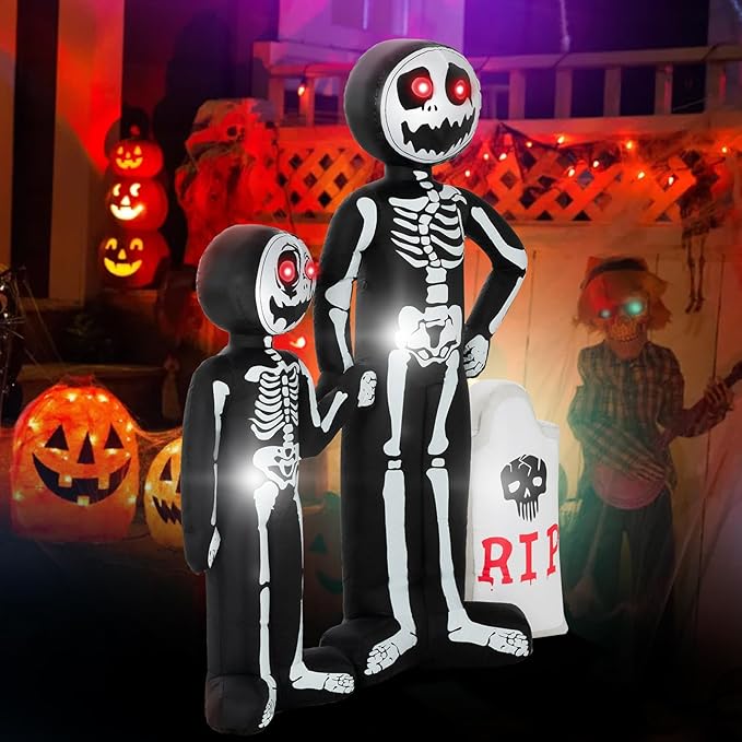 6 FT Skeleton Family Inflatable with Red LEDs