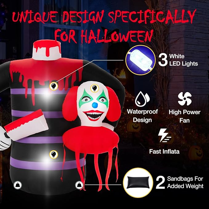 5Ft Joker Halloween Inflatable with LED Lights