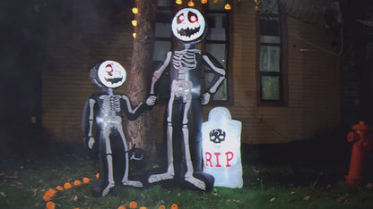 6 FT Skeleton Family Inflatable with Red LEDs